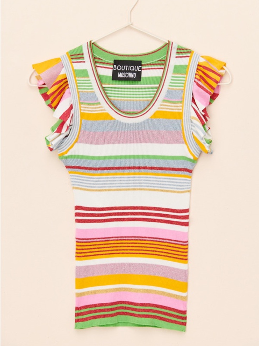 Boutique Moschino Rainbow Stripe Tank Top Metallic Ruffle Sleeveless Knit Size 2